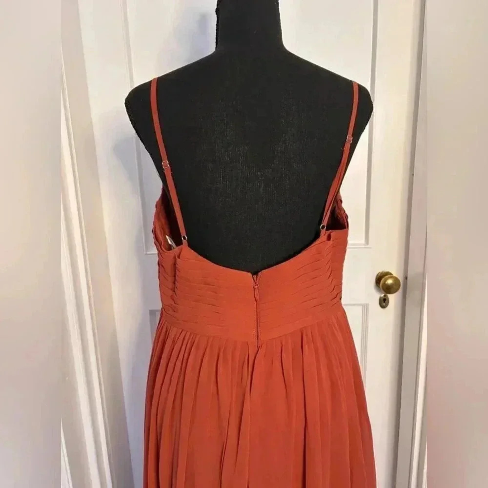 Azazie Paprika Aline Pleated Chiffon Dress in Size A16 - Picture 8 of 11